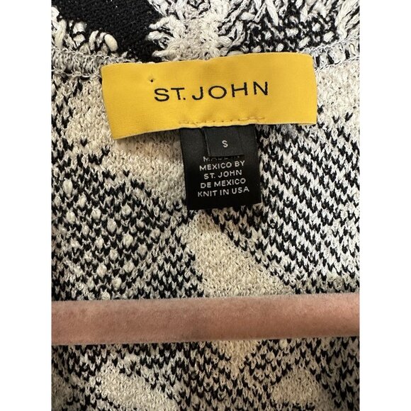 St. John Chunky Open Draped Knit Cardigan Sweater Size Small Black White Belted - Picture 5 of 11